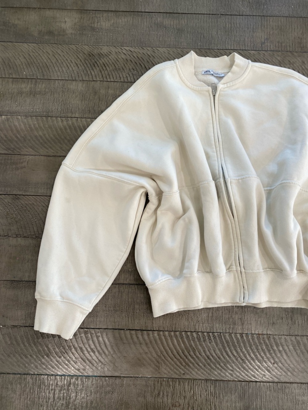 Zara Off-White Zip Front Bomber Jacket